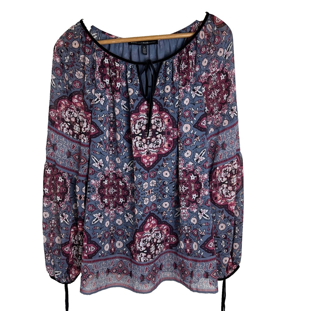 White House Black Market Women's Top Size 8 Peasant Prairie Paisley Boho Chic